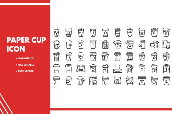 50 Paper Cup Line Icon: Graphics & Icons for Digital Sellers