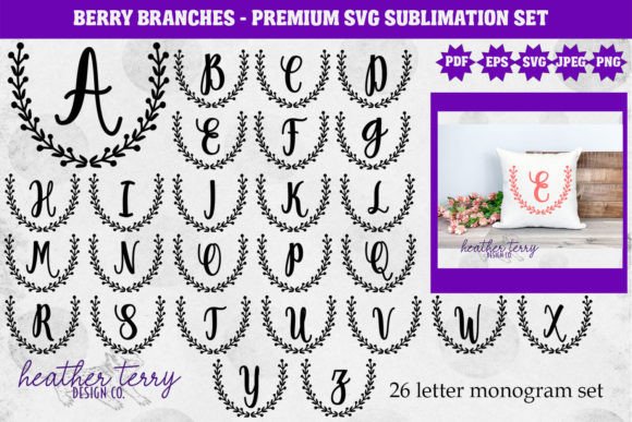 Berry Branches Monogram Alphabet Set: Graphics & Illustrations for Editorial Charm
