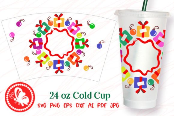 Christmas Gifts Frame 24OZ Cold Cup Wrap Graphics