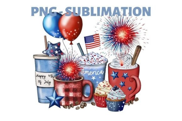 Coffee Cup PNG 4th of July Graphics for Crafts