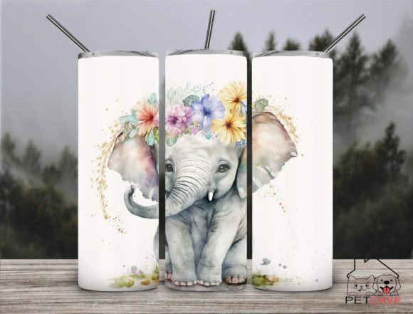 Cute Elephant Watercolor Tumbler 20oz 2: Graphics for Crafts
