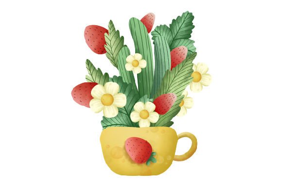 Cute Strawberries in a Cup, Watercolor — Crafts & Farm Amp