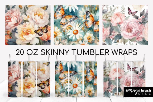 Flowers Tumbler Wrap, Butterfly Tumbler: Graphics for Crafts & Branding