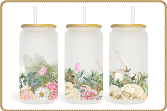 Flowers Watercolor Glitter Graphics for Print Templates