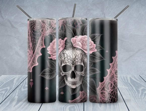 Goth Lace Skull 20oz Tumbler PNG: Graphics for Crafts