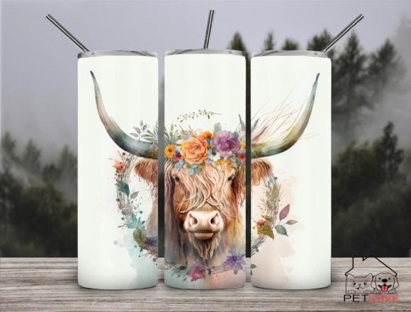 Highland Cow Flower Tumbler 20oz Skinny Graphics for Crafts