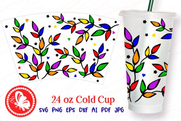 Leaves Color 24OZ Cold Cup Tumbler Wrap Graphics