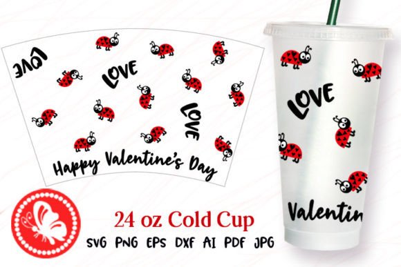 Love Print Ladybug 24OZ Cold Cup Wrap Graphics