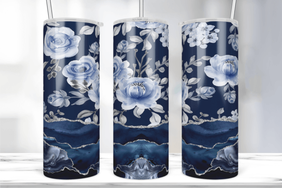 Navy Blue Flower Agate Tumbler Wrap: Graphics & Print Templates
