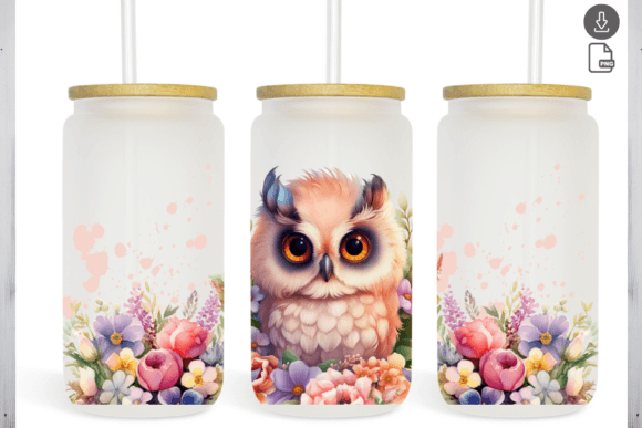 Owl Watercolor Flowers Graphics Template