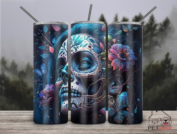 Skull and Flower 20oz Skinny Tumbler 5 Graphics