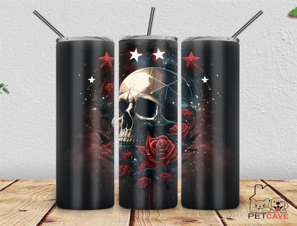 Skull and Roses Goth Style Tumbler PNG: Graphics for Crafts & Bold Branding