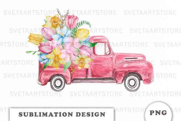 Spring Flower Pink Truck PNG: Crafts & Graphics Review