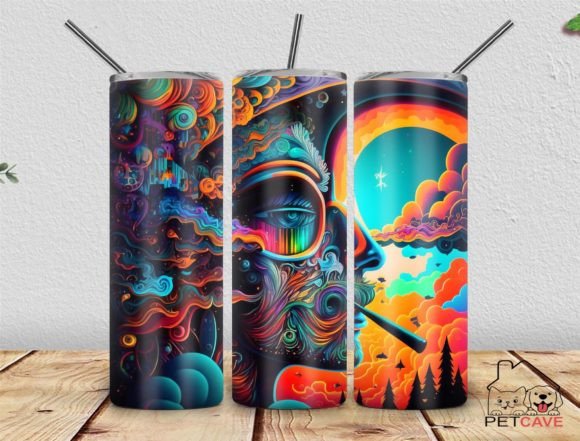 Trippy Smoking Tumbler Wrap PNG: Graphics for Crafts