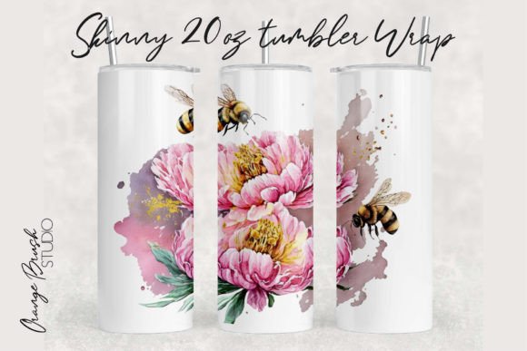 Watercolor Bee Skinny Tumbler PNG Design for Crafts & Graphics